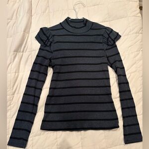T. la Anthropologie Striped Black and Gray/ Green  Women's Top. Large